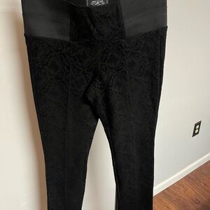 Black Jacquard Patterned Pants Stretchy Wasitband Skinny cut - holiday pants